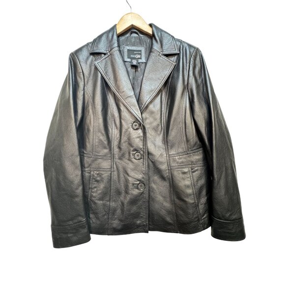 East 5th Womens Genuine Leather Moto Blazer Jacket Large Black Grunge Casual - Picture 2 of 12